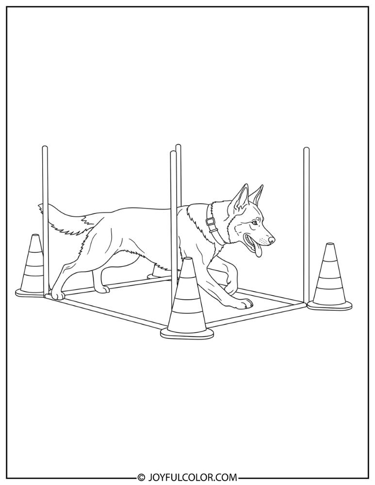 Police Dog Practice Drill Coloring Page