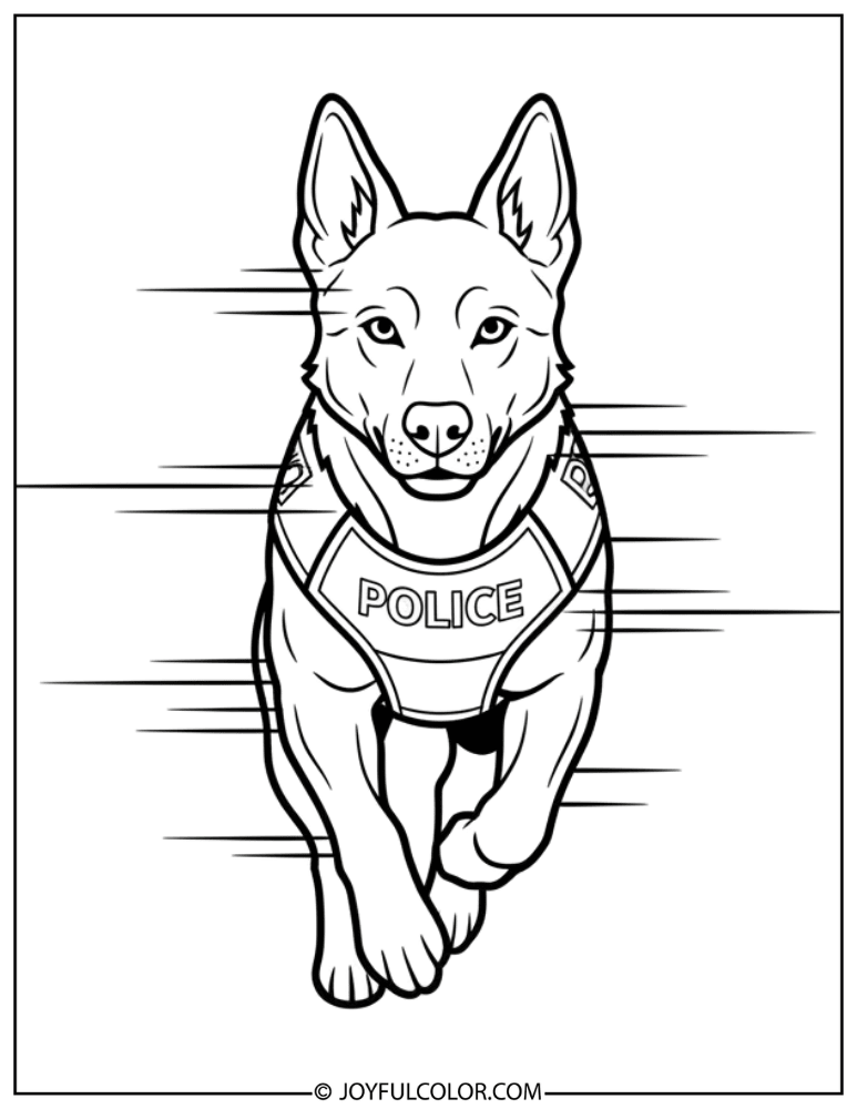 Police Dog Running Fast Coloring Page