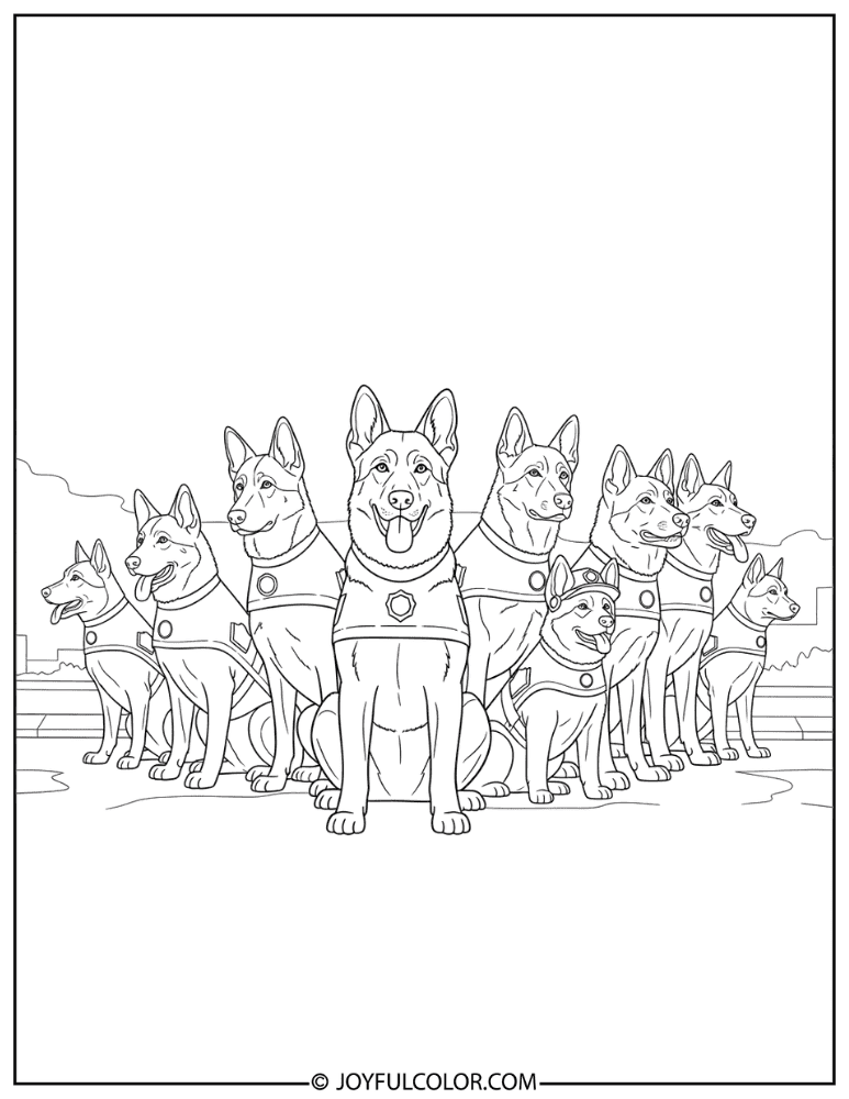 Police Dog Squad Coloring Page