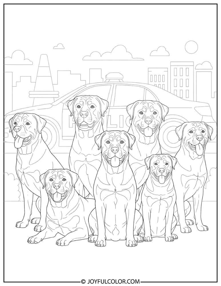 Police Dog Team Coloring Page