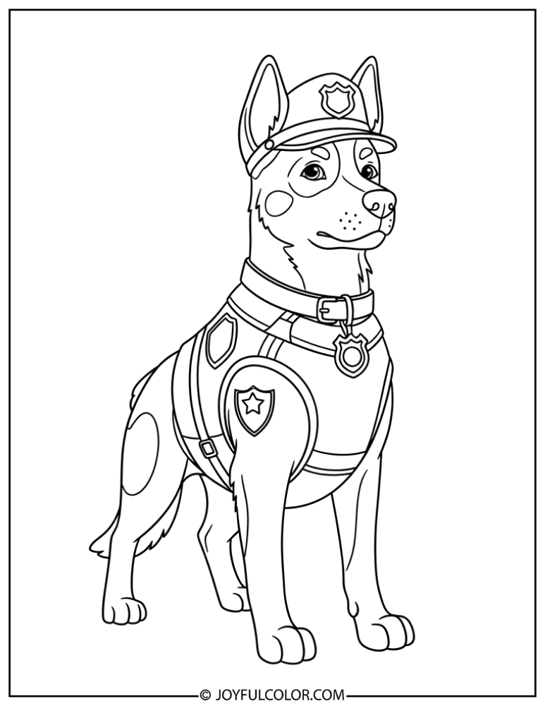 Police Dog in Full Uniform Coloring Page