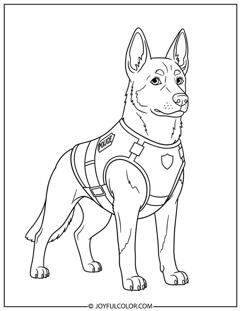 Police Dog with Vest Coloring Page