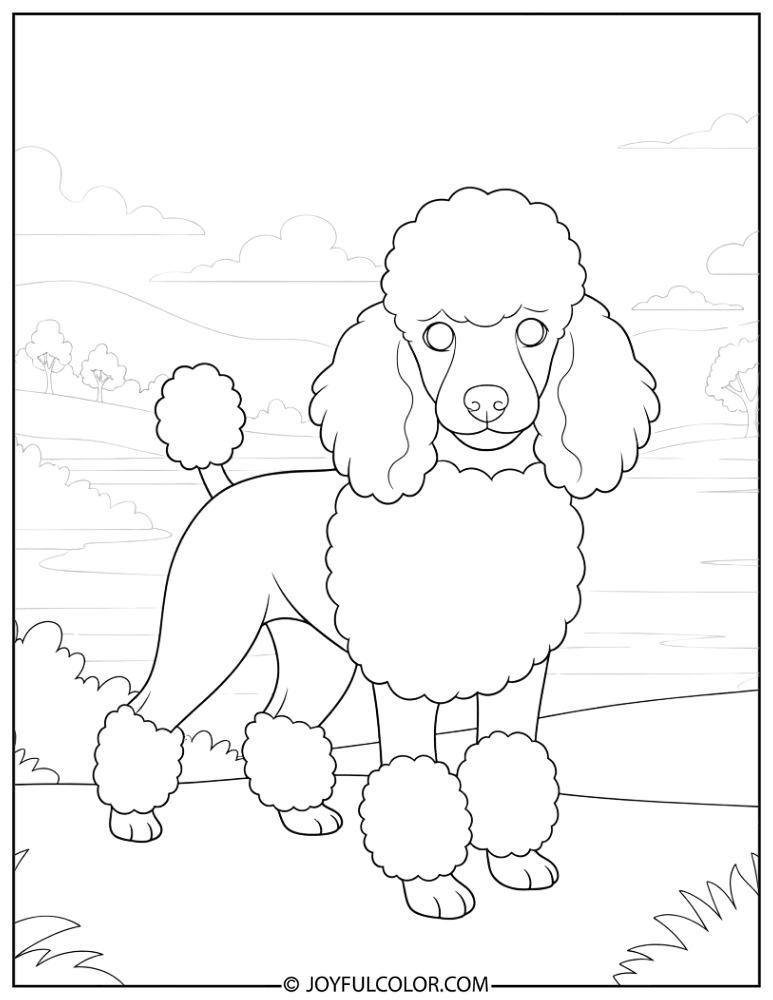 Poodle by Lake Coloring Page