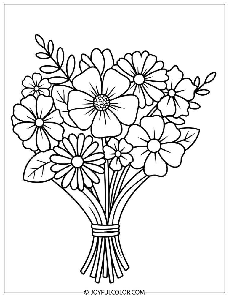 Preschool Flower Bouquet Coloring Page
