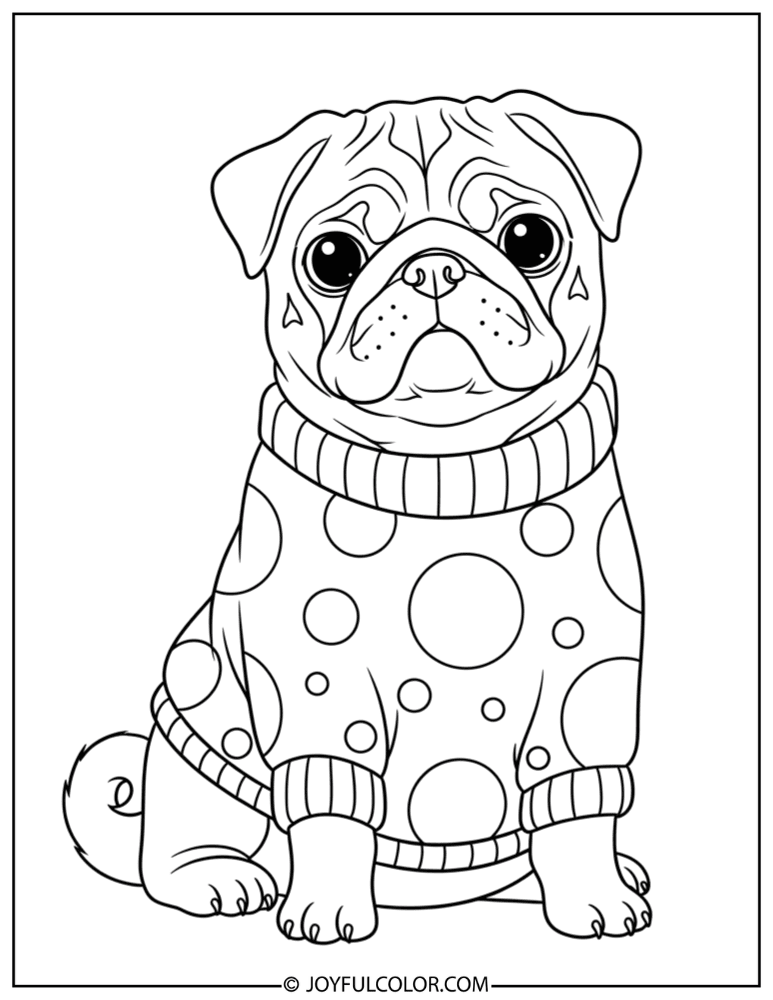 Pug in Sweater Coloring Page