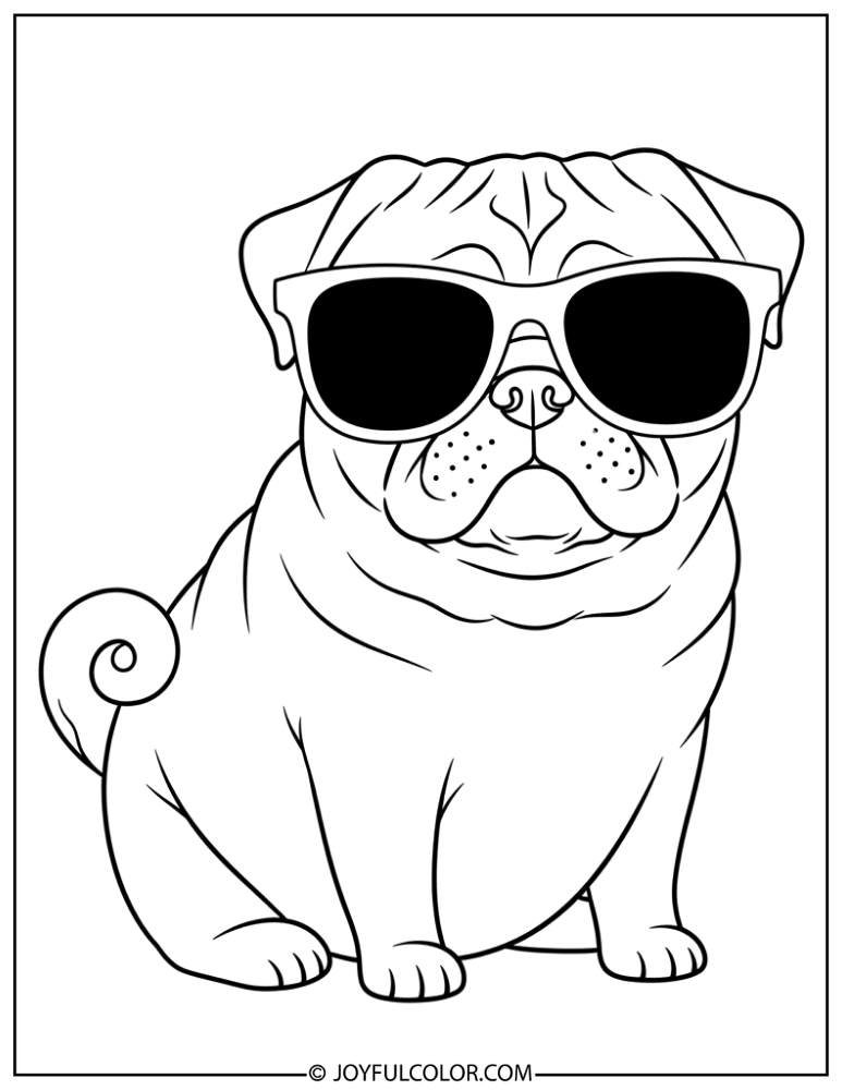 Pug with Sunglasses Coloring Page