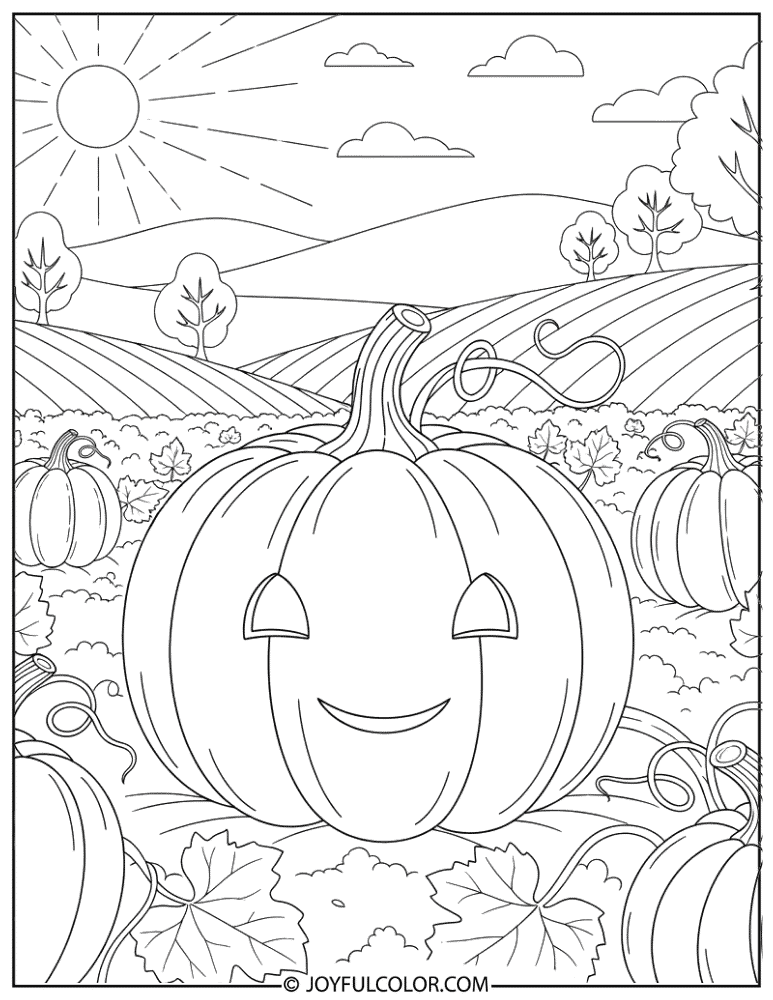Pumpkin Patch Landscape Coloring Page