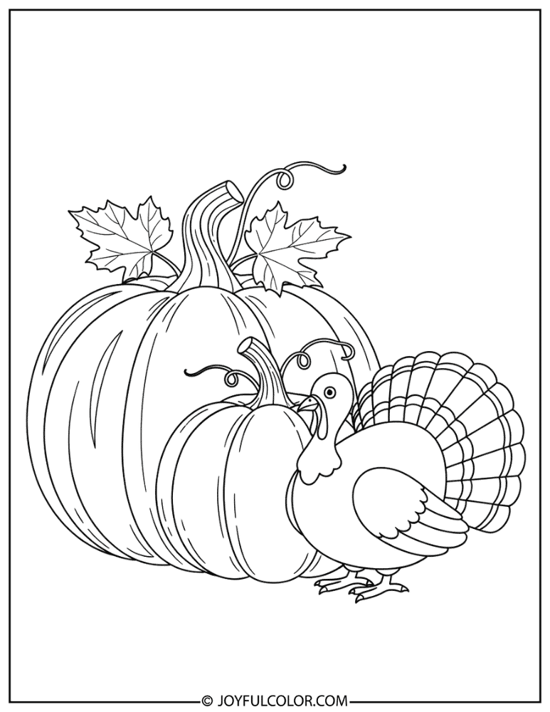 Pumpkin and Turkey Coloring Page