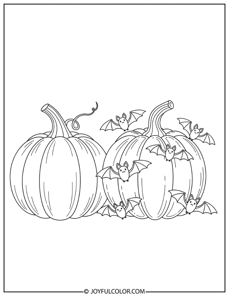Pumpkin with Bats Coloring Page
