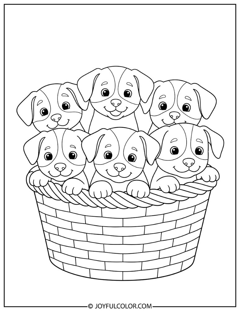 Puppies in Basket Coloring Page