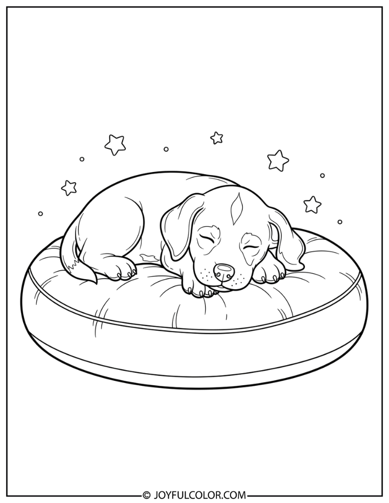 Puppy Napping on Cushion Coloring Page