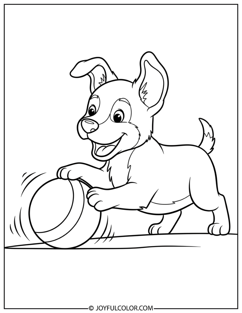 Puppy Playing with Ball Coloring Page