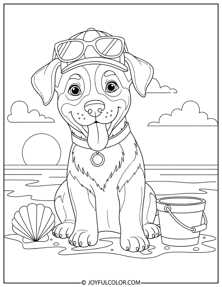Puppy at the Beach Coloring Page