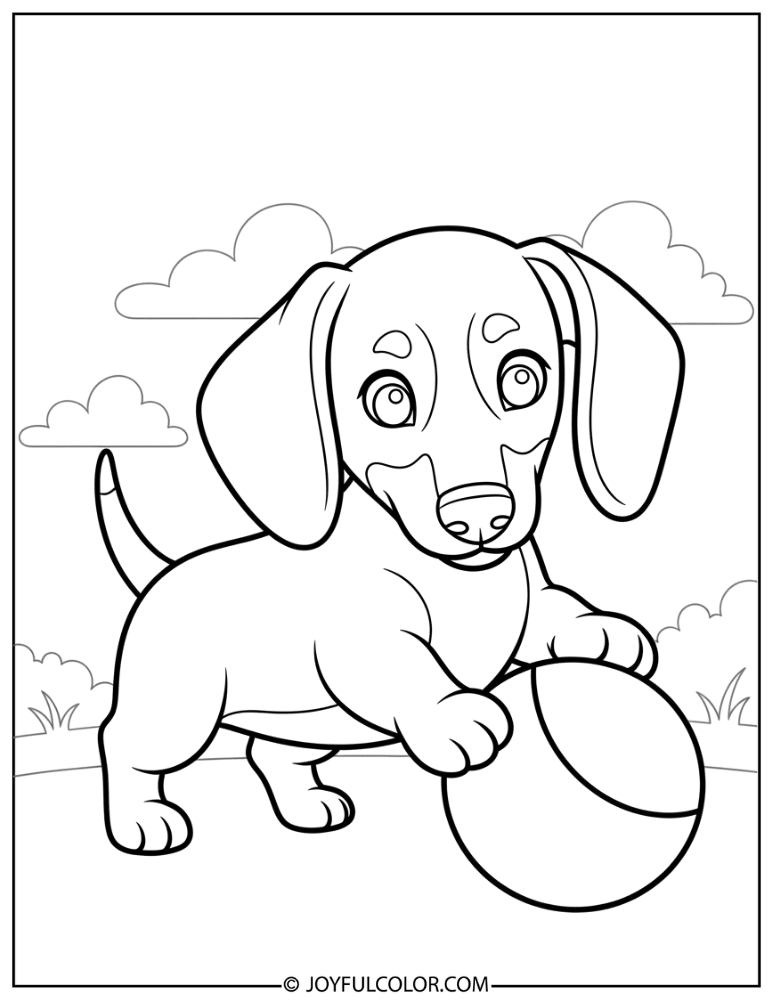Puppy with Ball Coloring Page