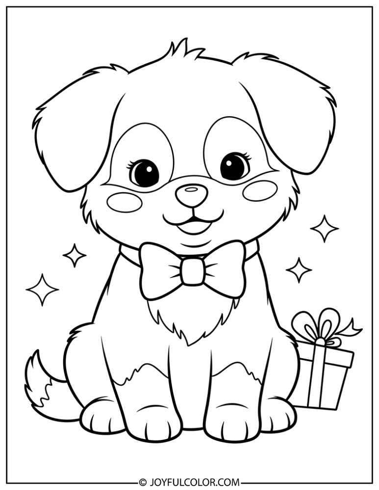 Puppy with Bow Tie Cute Style Coloring Page