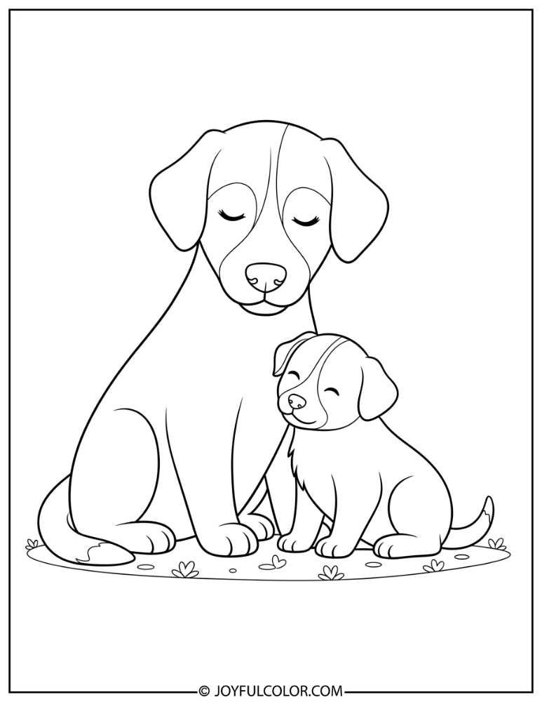 Puppy with Mother Dog Coloring Page