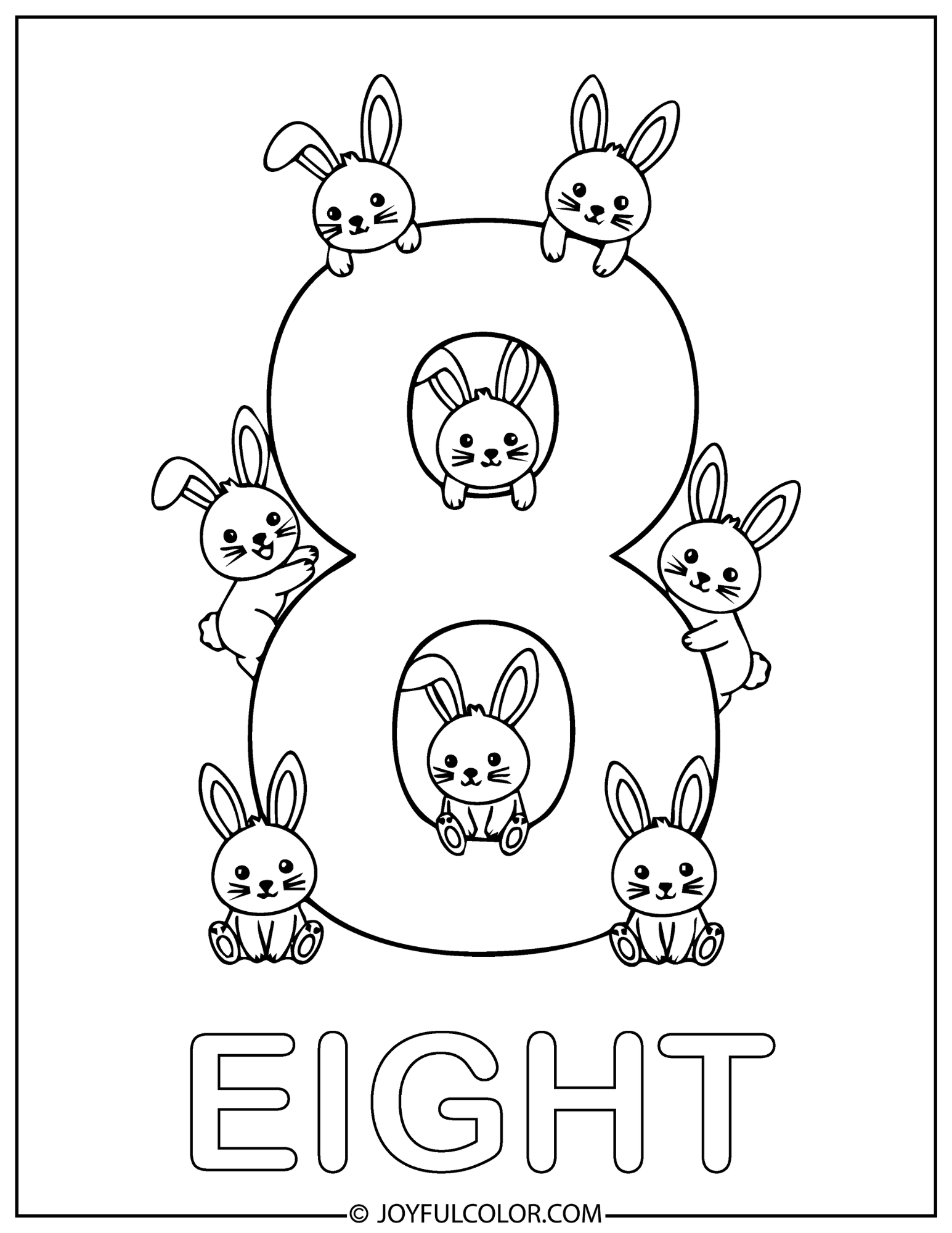 Rabbit with Number Eight Coloring Pages