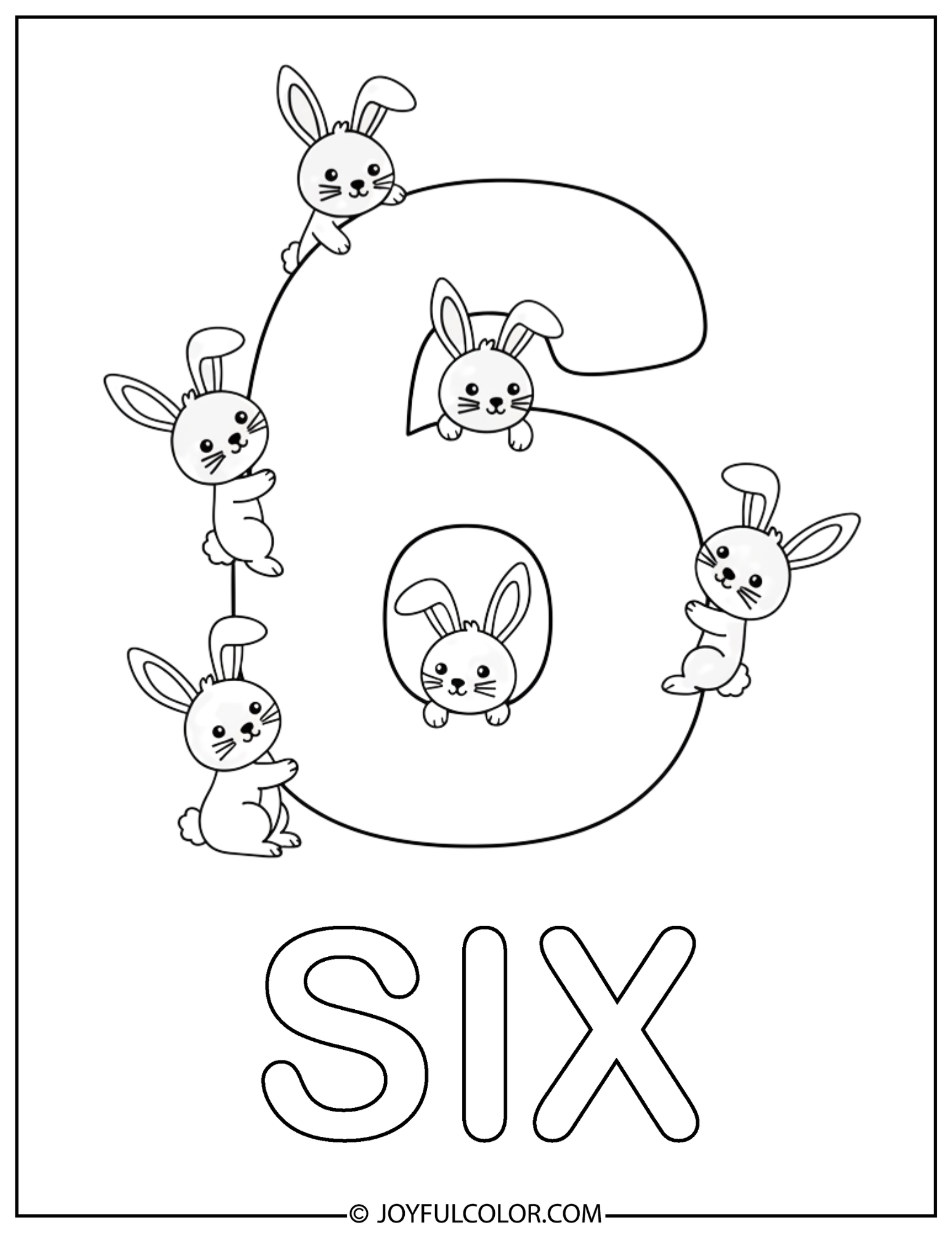 Rabbit with Number Six Coloring Pages