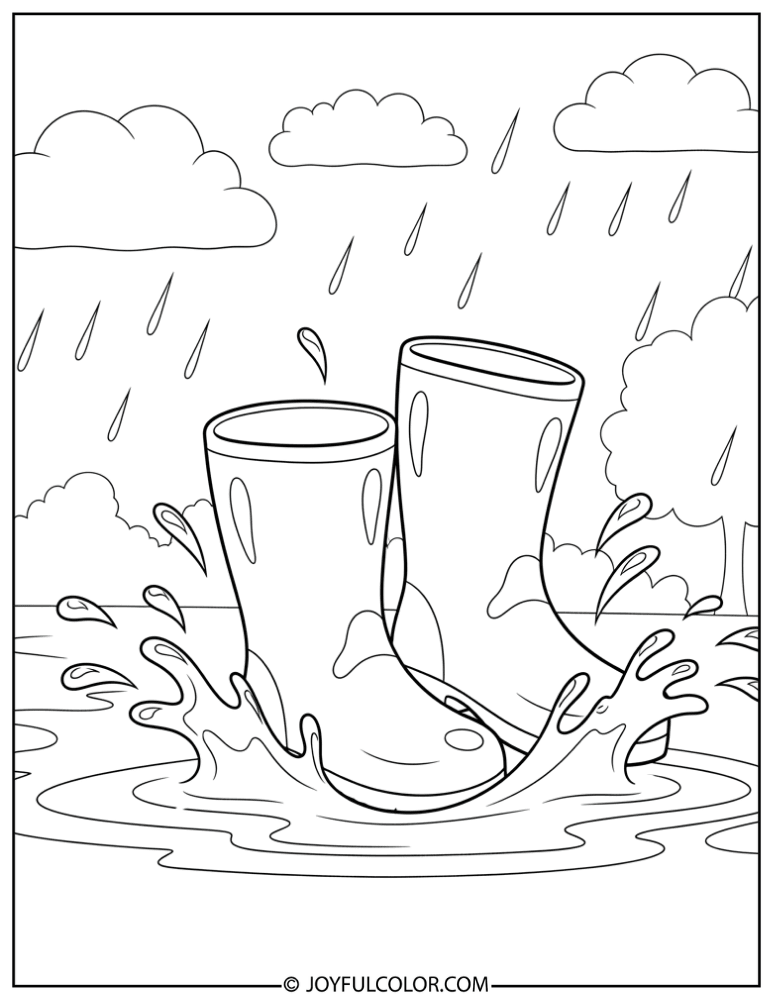 Rain Boots Splashing Coloring Page