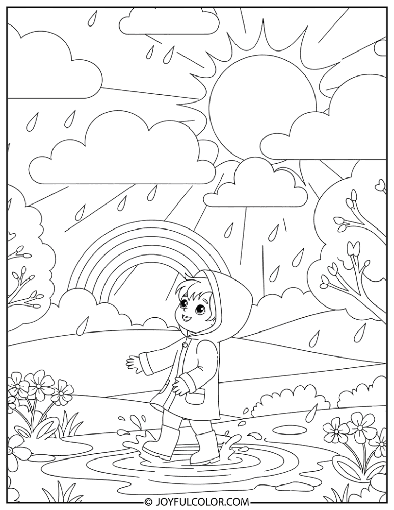 Rain Ending with Sunshine Coloring Page