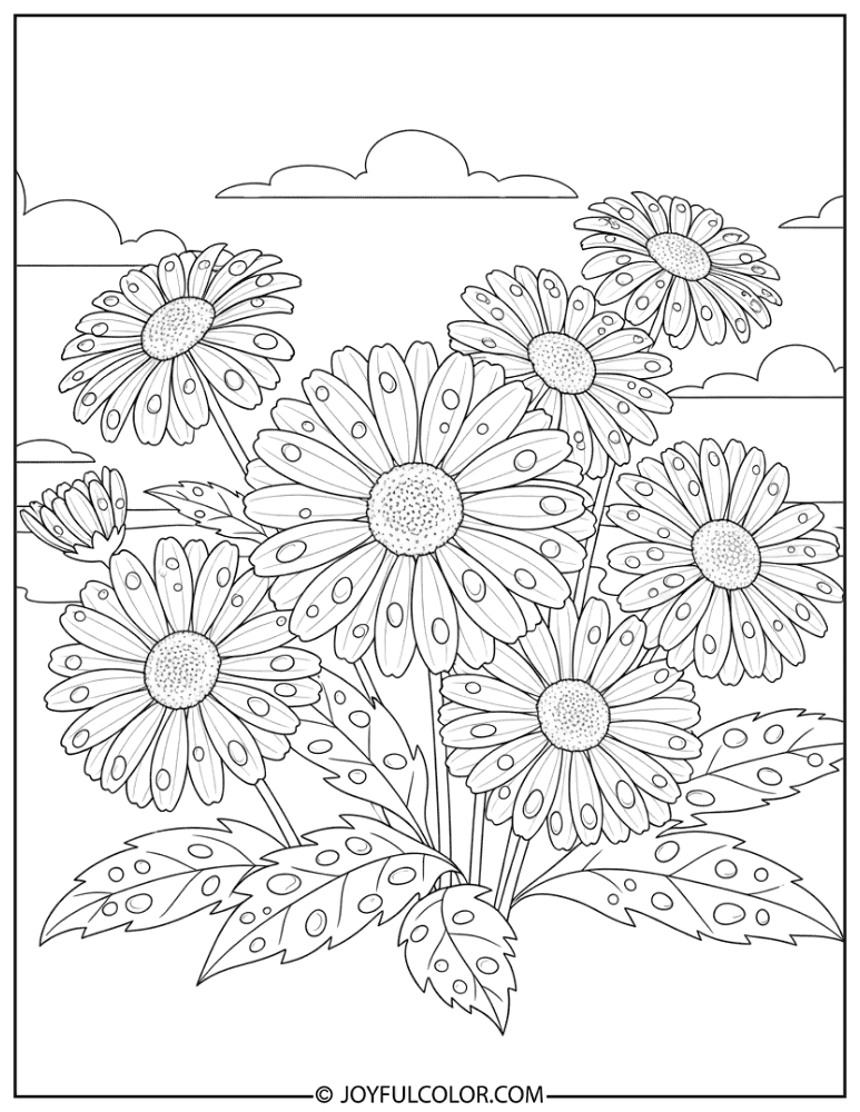 Rain-Kissed Daisies Coloring Page