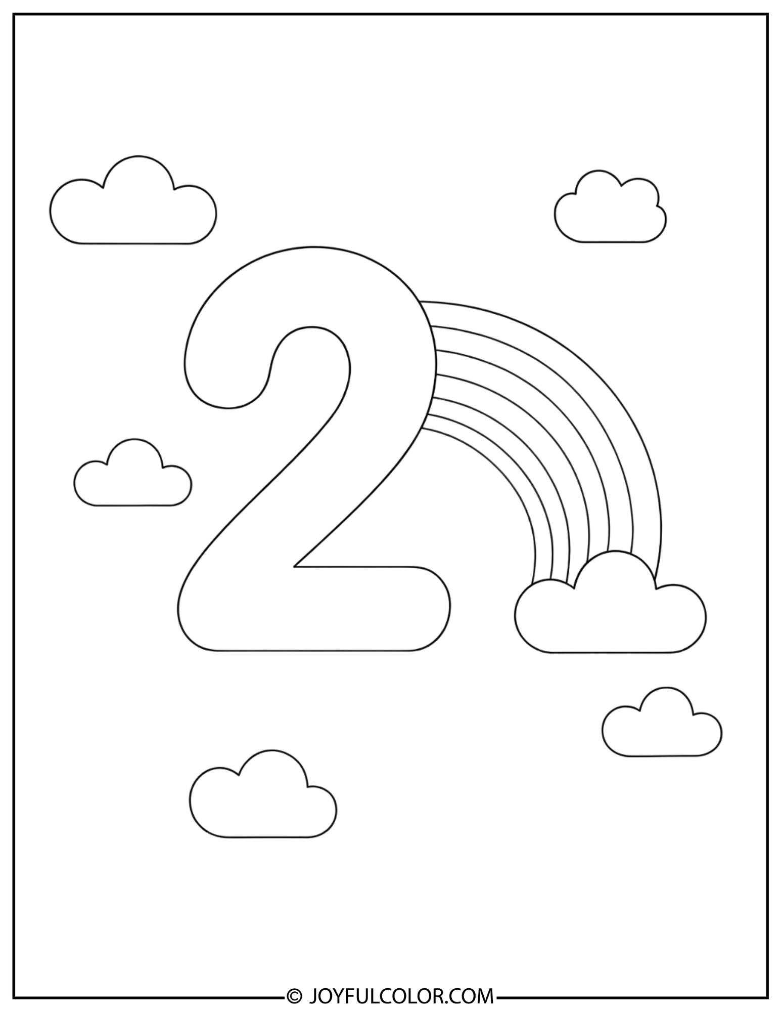 Rainbow Number 2 Coloring Page