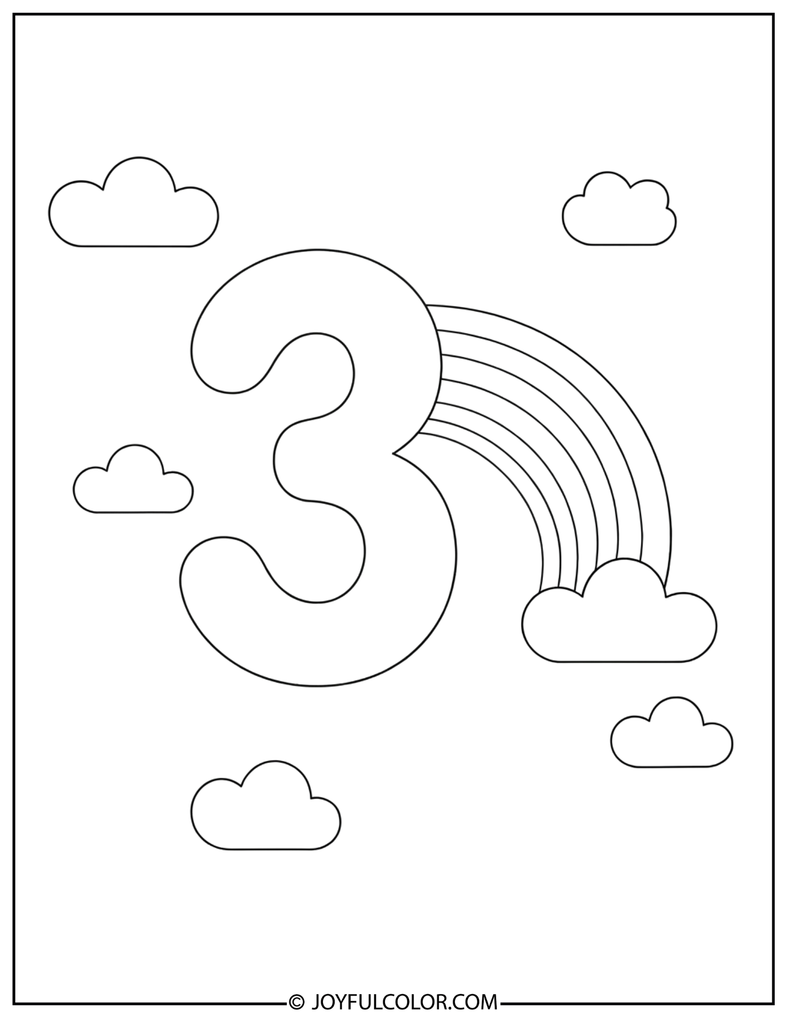 Rainbow Number 3 Coloring Page