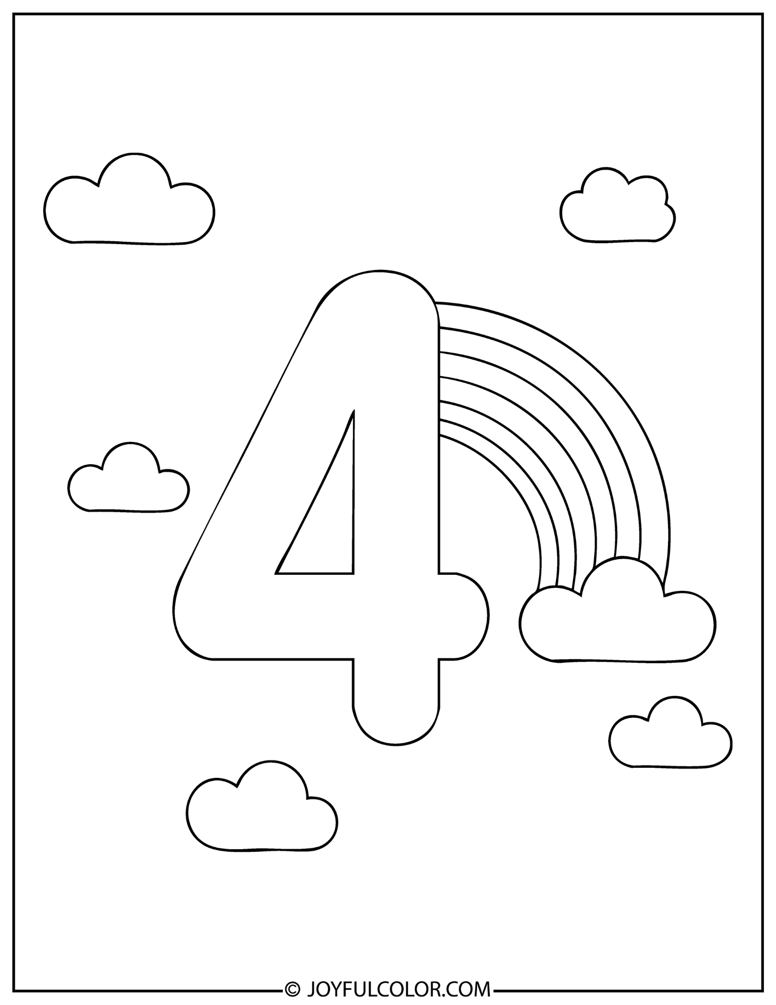 Rainbow Number 4 Coloring Page