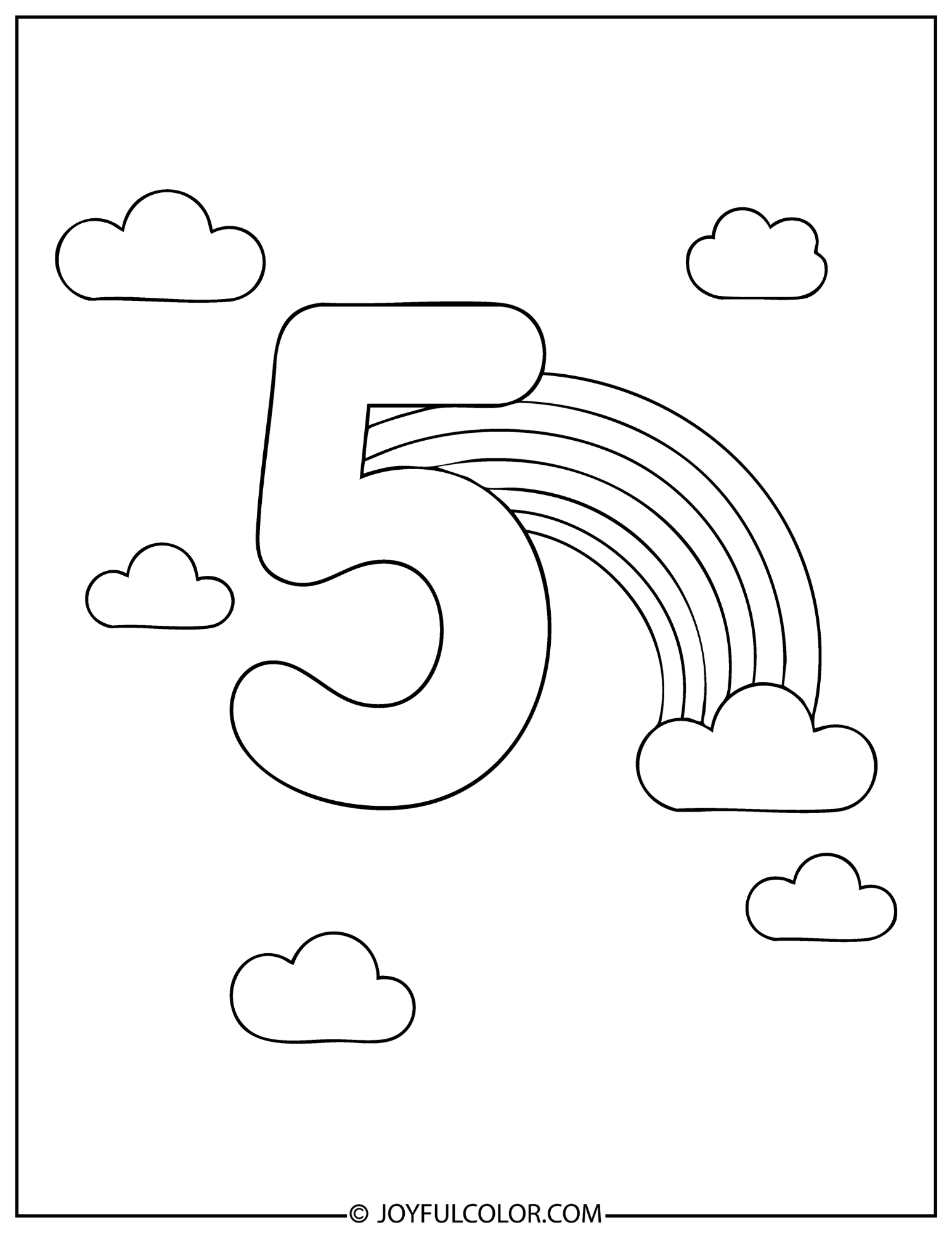 Rainbow Number 5 Coloring Page 2