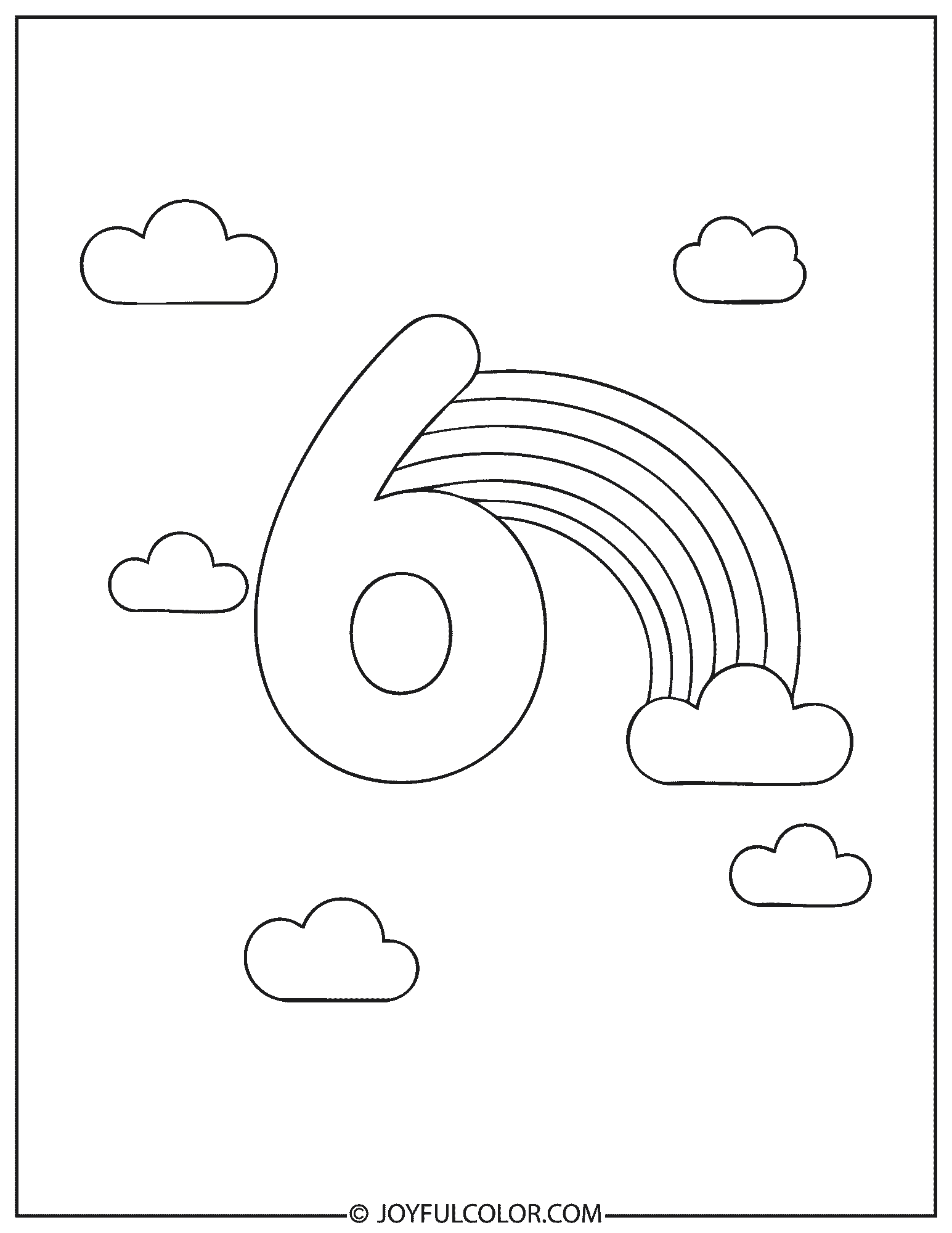 Rainbow Number 6 Coloring Page