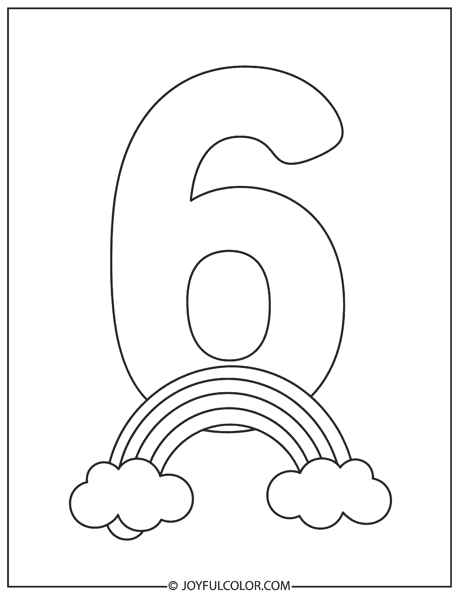 Rainbow Number 6 Coloring Page