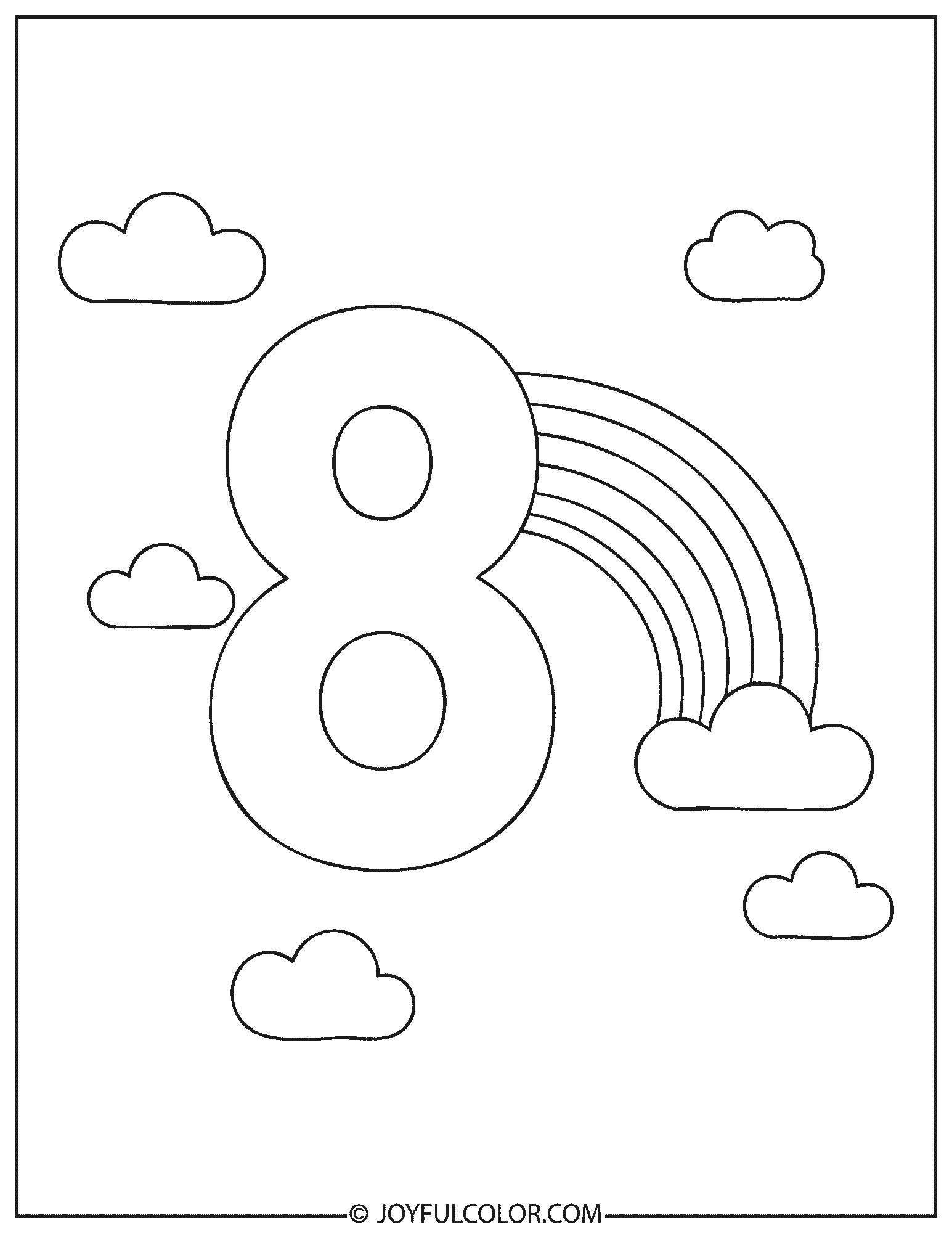 Rainbow Number 8 Coloring Page