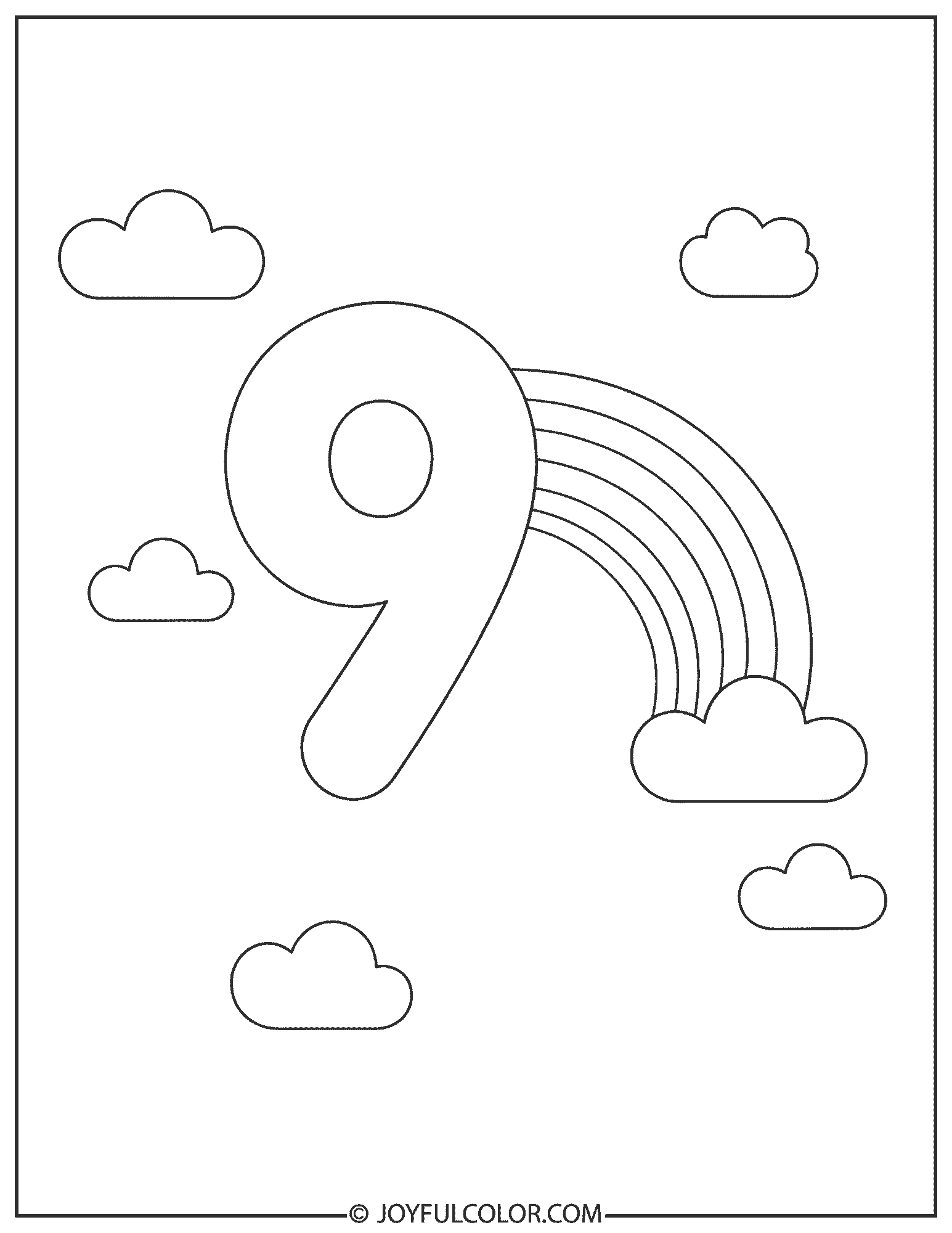 Rainbow Number 9 Coloring Page