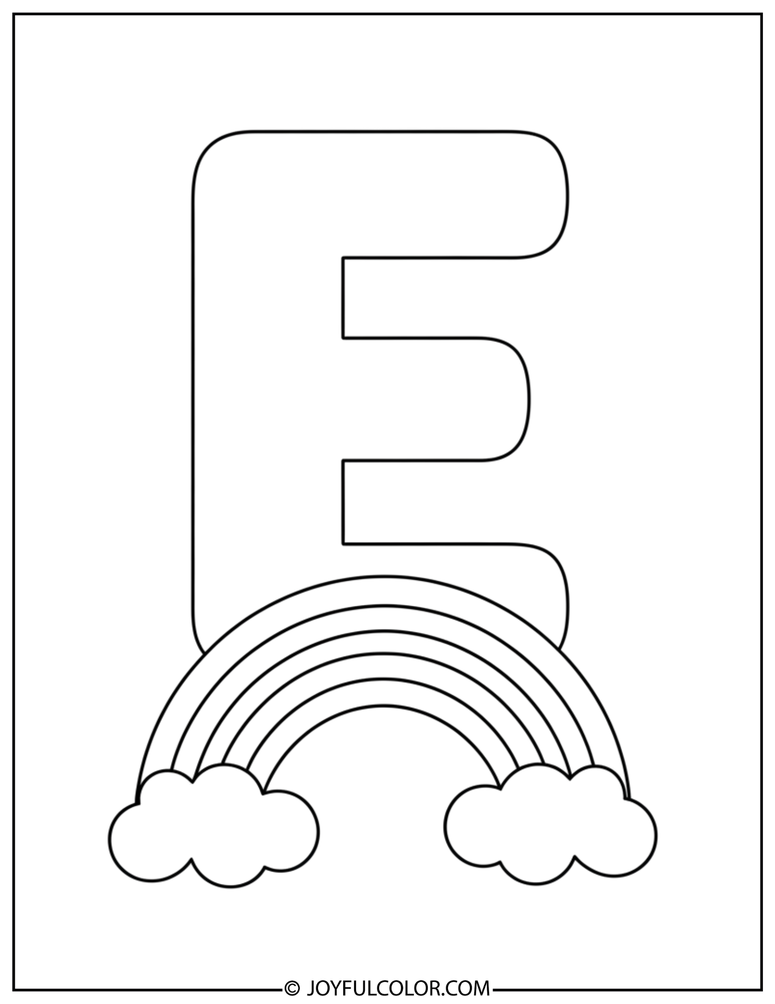 Cloud and Rainbow Letter E Coloring Sheet