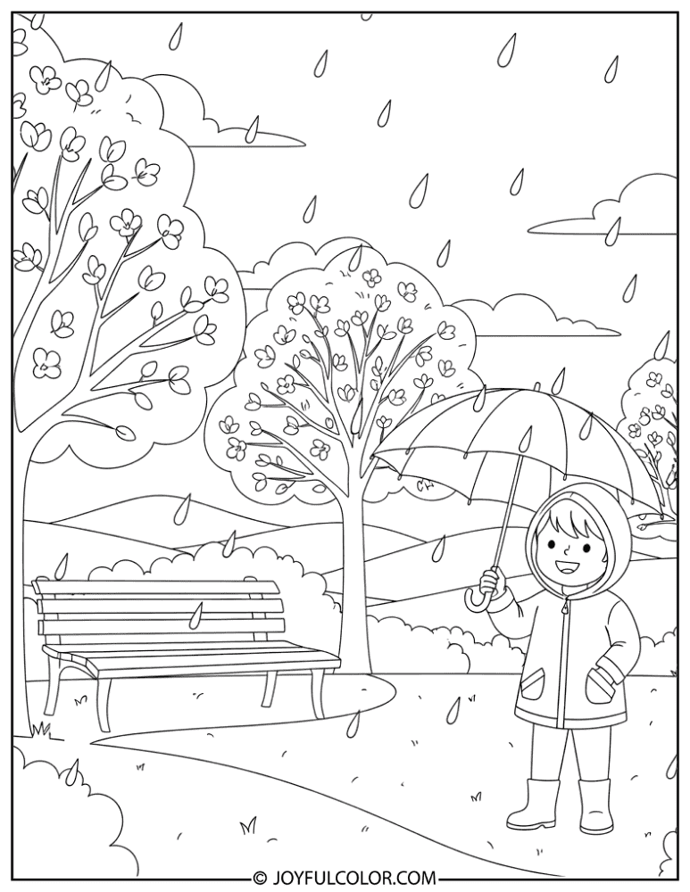 Rainy Day Park Scene Coloring Page