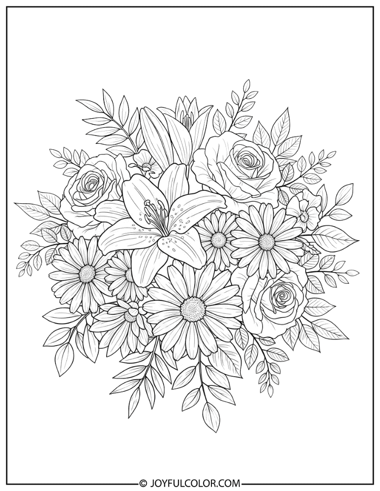 Realistic Botanical Bouquet Coloring Page