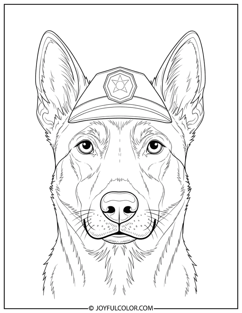 Realistic Police Dog Portrait Coloring Page