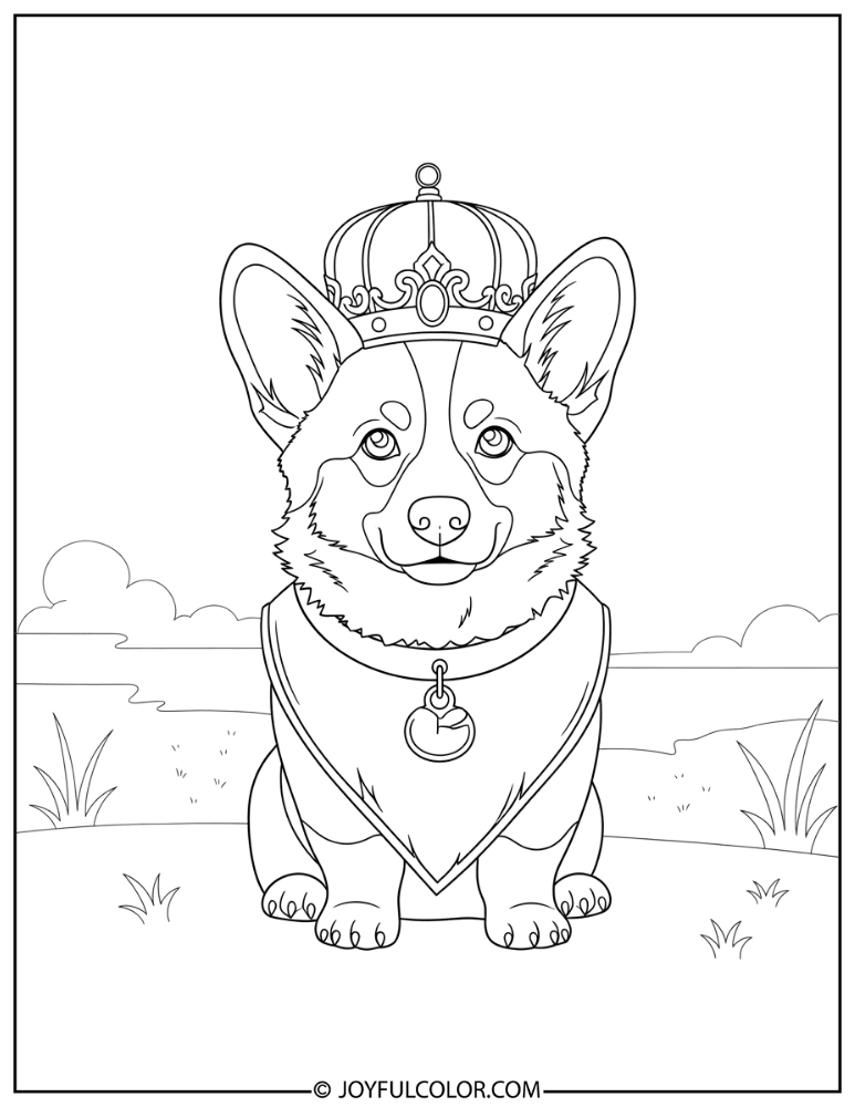 Regal Sitting Corgi Coloring Page