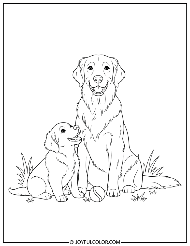 Retriever and Puppy Friends Coloring Page