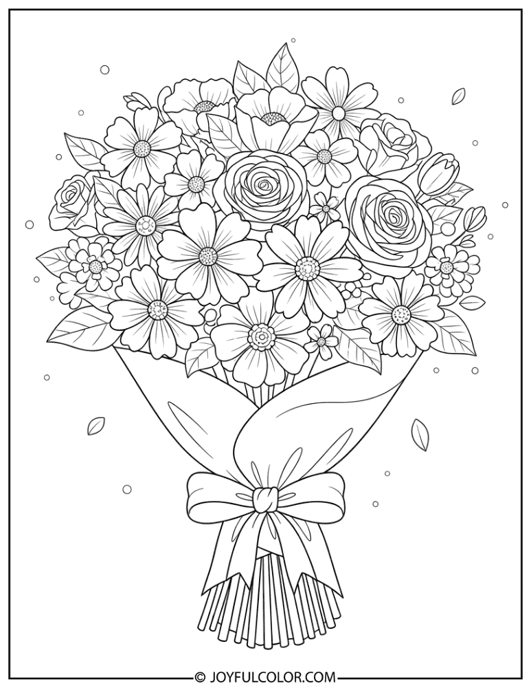 Ribbon Tied Flower Bouquet Coloring Page