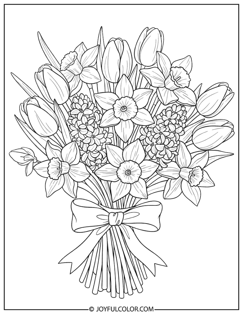 Ribbon-Tied Spring Bouquet Coloring Page