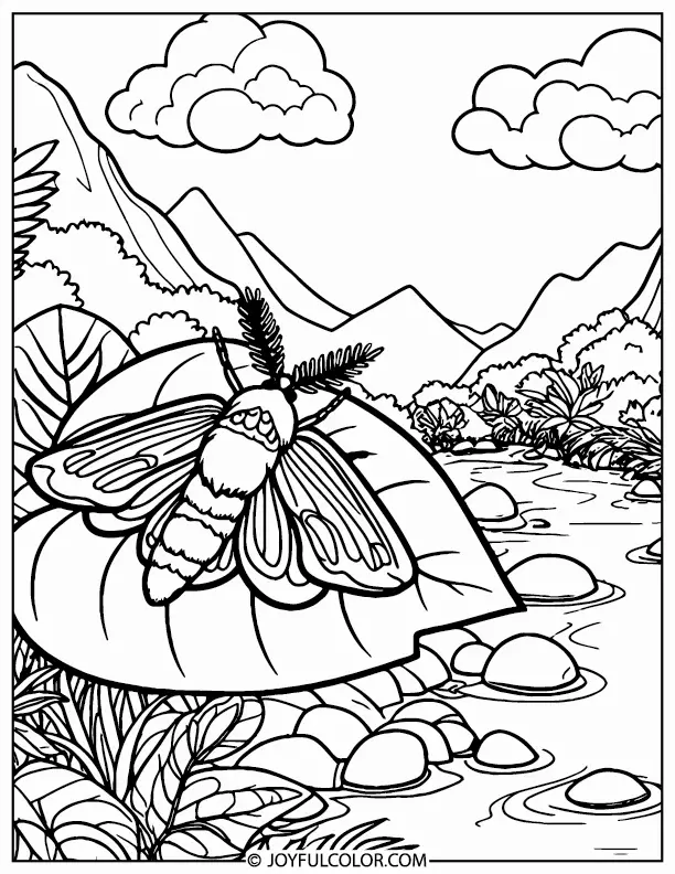 River & Moth Coloring Page