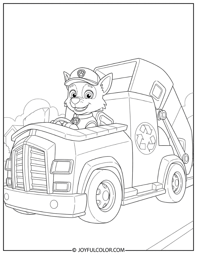 Rocky Driving His Recycling Truck Coloring Page