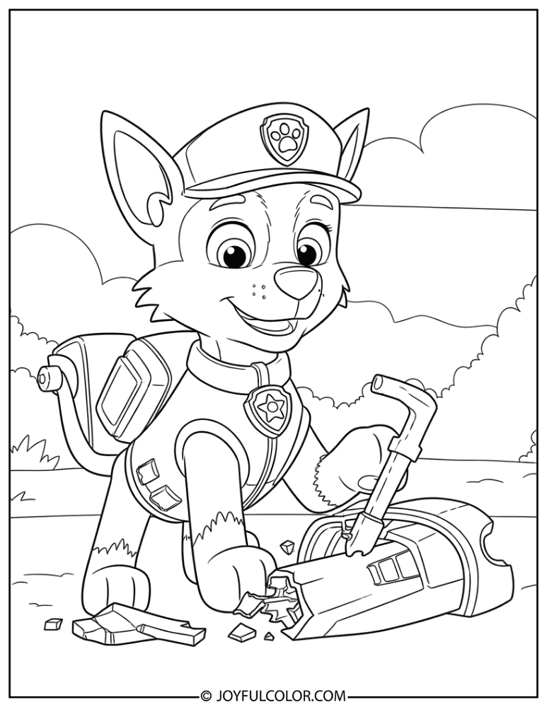 Rocky Fixing Broken Equipment Coloring Page