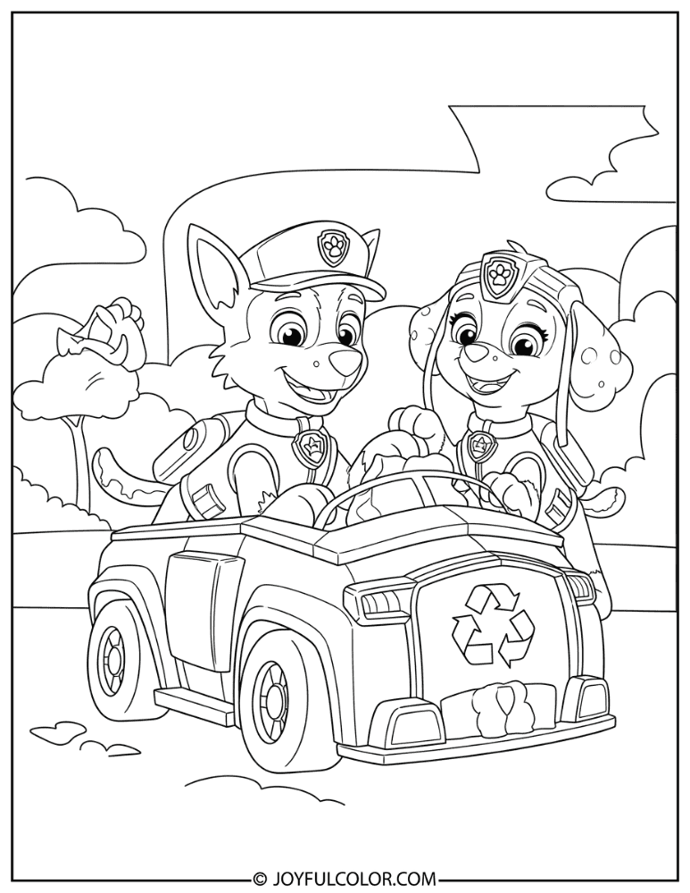 Rocky Loading His Recycling Truck Coloring Page