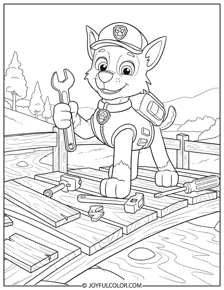 Rocky Repairing a Bridge Coloring Page