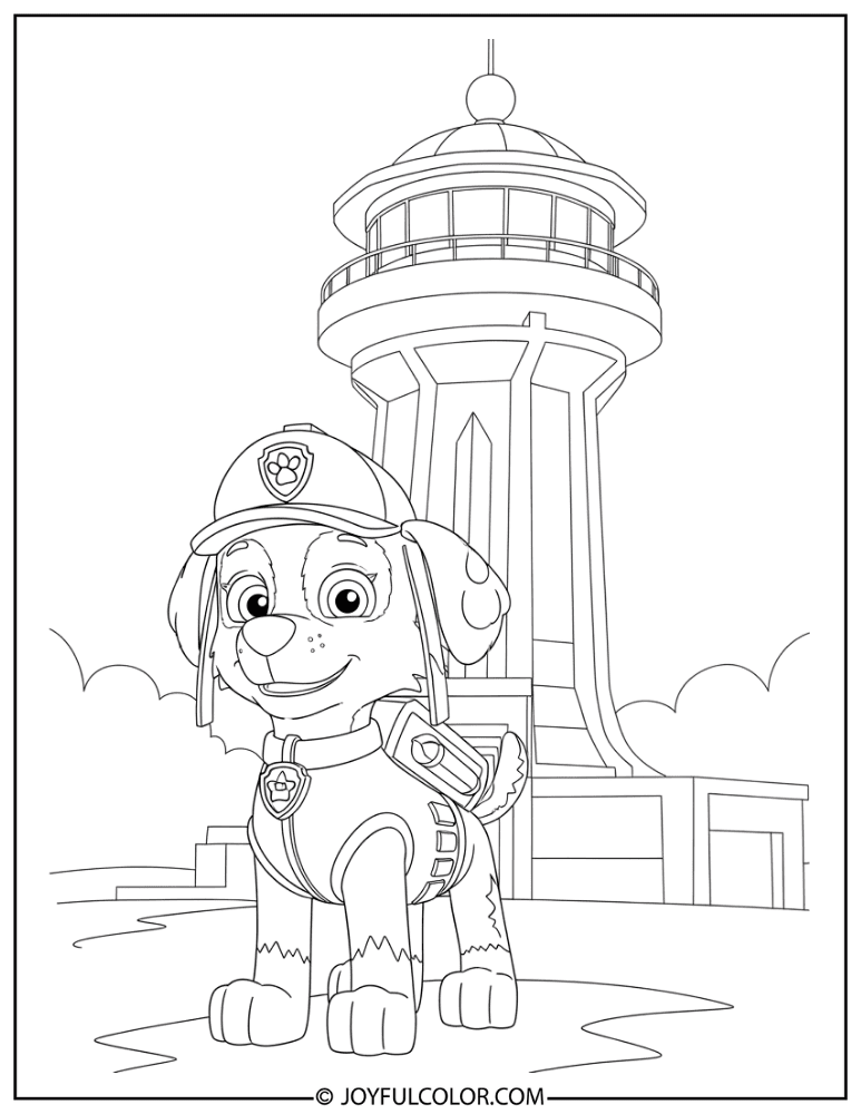 Rocky at the Lookout Tower Coloring Page