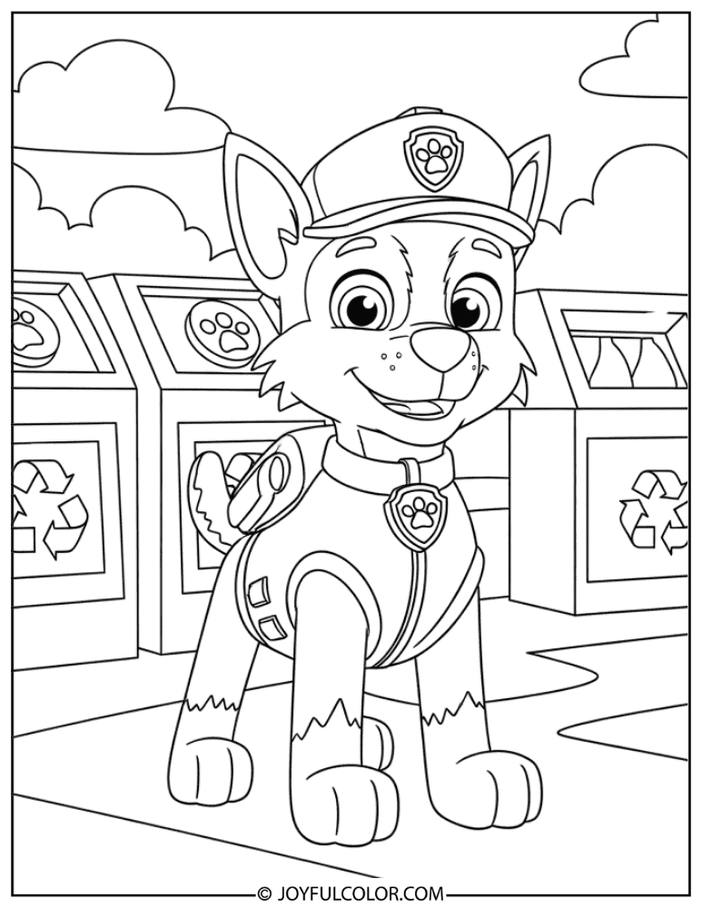 Rocky at the Recycling Center Coloring Page