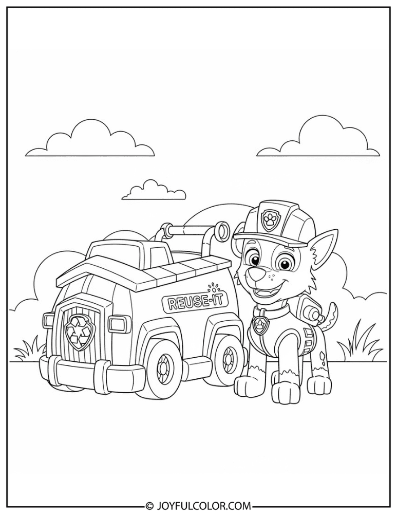 Rocky with His Reuse-It Truck Coloring Page
