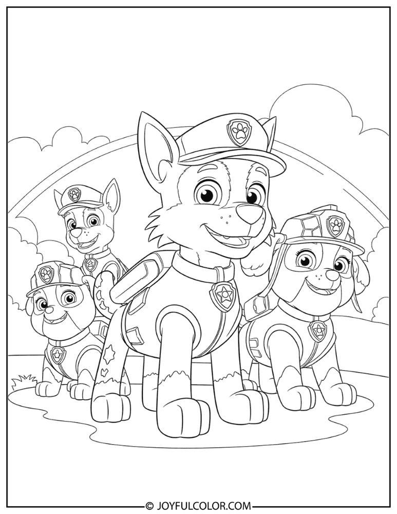 Rocky with Rubble and Chase Coloring Page